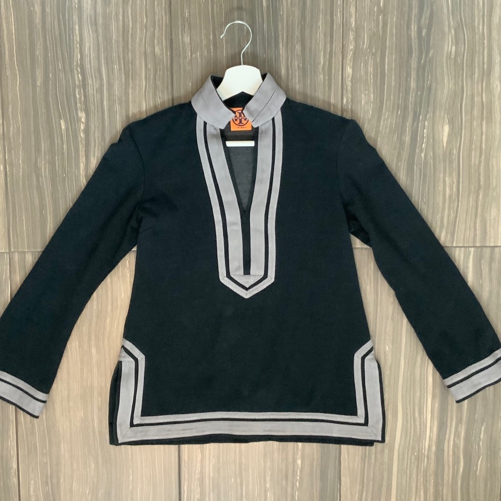 Tory Burch Classic Cotton Black And Grey Tunic Top XS